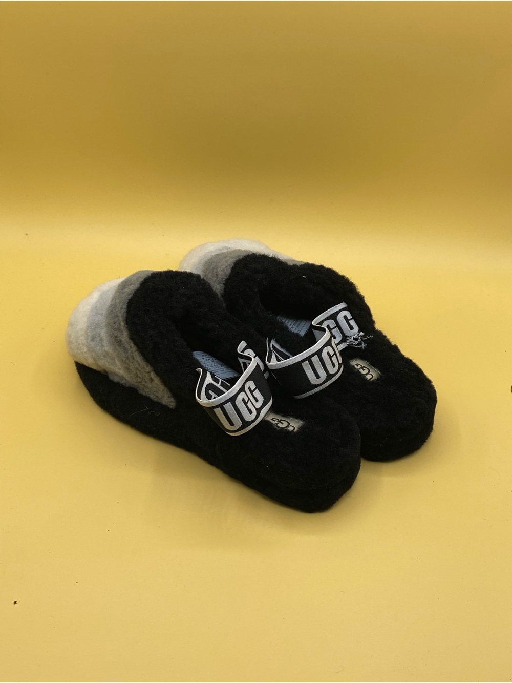 UGG Black and Gray Ombre Shearling Slide Sandals - Picture 3 of 4